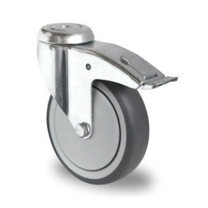 100mm Swivel and Brake Castor, 100kg Capacity | Rubber Tyre Wheel, Ball Bearing (KAHB100TPR)