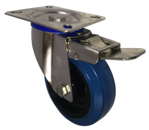 100mm Stainless Steel Swivel Castor With Brake, 150kg Capacity | Rubber Tyre Wheel, Roller Bearing (MSS100RNBBR)