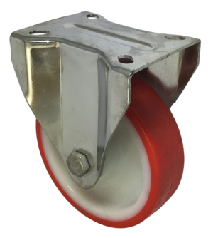125mm Stainless Steel Fixed Castor, 150kg Capacity | Polyurethane Tyre Wheel, Roller Bearing (MFS125PNB)