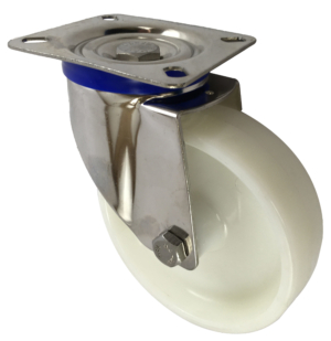 125mm Stainless Steel Swivel Castor, 150kg Capacity | Nylon Wheel, Plain Bore (MSS125NY)