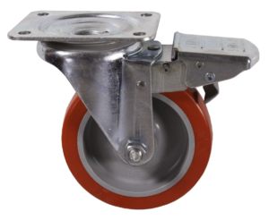 Swivel Castor with Brake, 125mm, 250kg Capacity, Polyurethane Tyre Wheel, Plain Bore (522PNSWB)