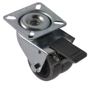 50mm Swivel Castor with Brake, 55kg Capacity | Rubber Tyre Wheel, Plain Bore (2KS050TPRPLBR)