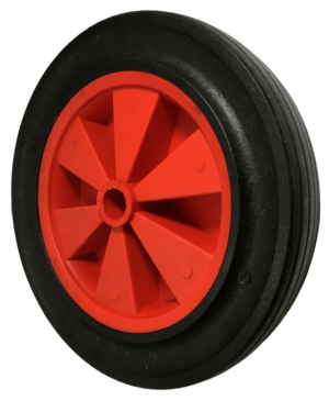 Rubber Tyre Wheel 300mm | Black Rubber Tyre / Red Polypropylene Centre, 150kg, 25.4mm Plain Bore (GB30025.4/59RED)