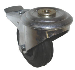 Swivel and Brake Castor (Single Bolt Hole Fitting), 125mm, 100kg Capacity, Rubber Tyre Wheel, Roller Bearing (3477PVR125P30BLACK)