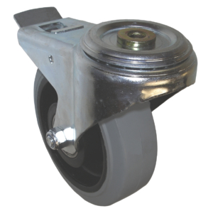 Swivel and Brake Castor (Single Bolt Hole Fitting), 160mm, 200kg Capacity, Rubber Tyre Wheel, Roller Bearing (3477UER160P30GREY)
