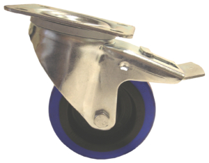 Swivel Castor with Brake, 100mm, 150kg Capacity, Rubber Tyre Wheel, Roller Bearing (3477UER100P62BLUE)