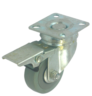 50mm Swivel Castor with Brake, 50kg Capacity | Rubber Tyre Wheel, Plain Bore (LSV050RPBR)