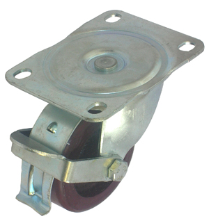 75mm Swivel Castor with Brake, 150kg Capacity | Polyurethane Tyre Wheel, Plain Bore (361SUBR)