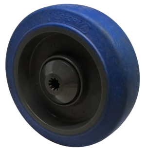 125mm Blue Rubber Tyre / Nylon Centre Wheel, 8mm ball bearing, 150kg (7335940)