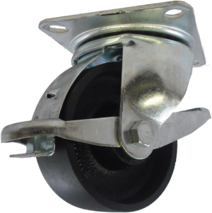 100mm Swivel Castor with Brake, 340kg Capacity | Cast Iron Wheel, Plain Bore (461CIBR)