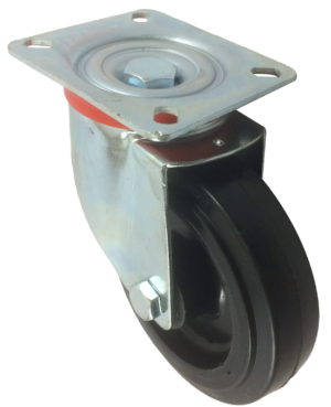 125mm Swivel Castor, 170kg Capacity | Rubber Tyre Wheel, Roller Bearing (KS125UERBLACK)
