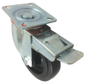 125mm Swivel Castor with Brake, 170kg Capacity | Rubber Tyre Wheel, Roller Bearing (KS125UERSWBBLACK)