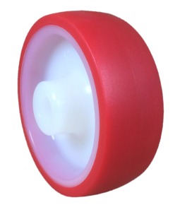100mm Castor Wheel with Red Polyurethane Tyre on a White Nylon Centre and a 15mm Smooth Plain Bore.