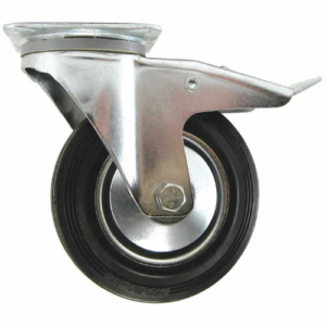 160mm Swivel Castor with Brake, 160kg Capacity | Rubber Tyre Wheel, Roller Bearing (LSV160RMBBR)