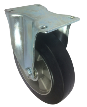 160mm Fixed Castor, 250kg Capacity, Black Rubber Tyre wheel, Ball bearing (MFK160EA2B)