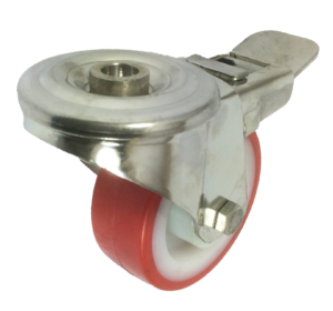 80mm Stainless Steel Swivel Castor With Brake, 120kg Capacity | Polyurethane Tyre Wheel, Roller Bearing (MSS080PNBBHBR)