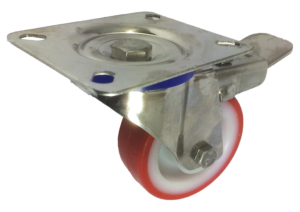 80mm Stainless Steel Swivel and Brake Castor, 120kg Capacity | Polyurethane Tyre wheel, Roller Bearing (MSS080PNBBR)