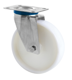 160mm Stainless Steel Swivel Castor, 300kg Capacity | Nylon Wheel, Plain Bore (MSS160NY)