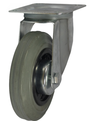 160mm Swivel Castor, 135kg Capacity | Rubber Tyre Wheel, Roller Bearing (MSV160GRP1B)