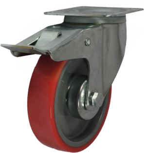 125mm Swivel Castor with Brake, 200kg Capacity | Polyurethane Tyre Wheel, Roller Bearing (MSV125PN1BSWB)