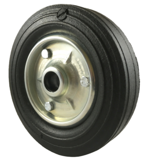 Rubber Tyre Wheel 200mm | Black Rubber Tyre / Silver Metal Centre, 250kg, 25.4mm Plain Bore (NSS20025.4/51SIL)