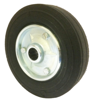 Rubber Tyre Wheel 200mm | Black Rubber Tyre / Silver Metal Centre, 250kg, 25.4mm Roller Bearing (NSS200R25.4/51SIL)