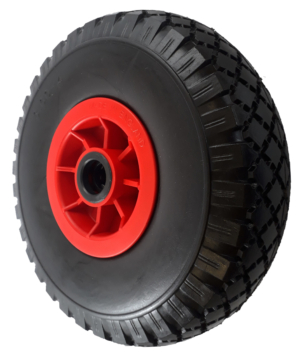 Puncture Proof Wheel 260mm | Puncture Proof Tyre / Red Polypropylene Centre, 120kg, 20mm Roller Bearing (PP260RPB20D)