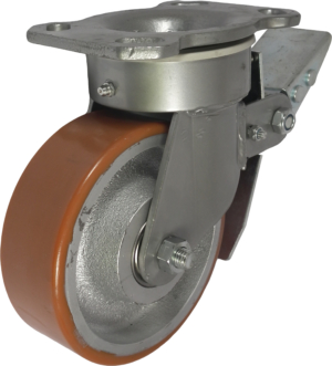 250mm Swivel Castor with Brake, 1150kg Capacity | Polyurethane Tyre Wheel, Ball bearing (HKB25025241)