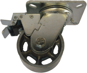 100mm Swivel Castor with Brake, 300kg Capacity | Cast Iron Wheel, Roller Bearing (KBMG100CIB)