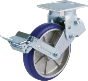 200mm Shock Absorbing Fixed Castor With Brake, 450kg Capacity | Polyurethane Tyre Wheel, Ball bearing (KGDSP200BRFMUD)