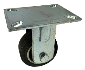 100mm fabricated fixed rigid castor with a black elastic rubber tyre aluminium centre wheel with ball bearings