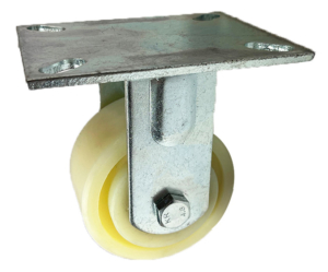 Fixed Castor 100mm, Fabricated Steel with white nylon wheel with ball bearings