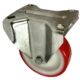 100mm stainless steel fixed castor with red polyurethane tyre on a nylon centre wheel with a roller bearing
