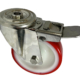 100mm Stainless Steel Swivel with brake Castor with Single Bolt Hole and red polyurethane tyre nylon centre wheel