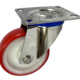 100mm stainless steel swivel castor with red polyurethane tyre wheel on a white nylon centre and stainless steel roller bearing