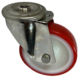 100mm stainless steel swivel castor with red polyurethane tyre on a white nylon centre wheel