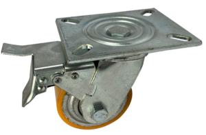 100mm fabricated swivel and brake castor with polyurethane tyre cast iron wheel with ball bearings