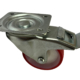 100mm swivel castor with total stop brake and red polyurethane tyre on a nylon centre wheel with a plain bore