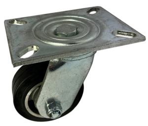 100mm fabricated swivel castor with a black elastic rubber tyre aluminium centre wheel with ball bearings