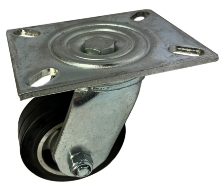 100mm fabricated swivel castor with a black elastic rubber tyre aluminium centre wheel with ball bearings