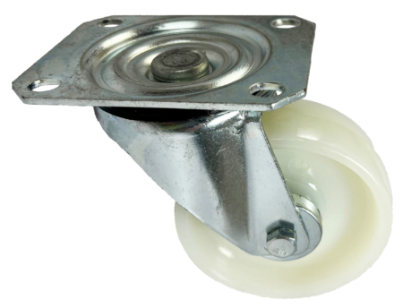 100mm Swivel Castor and a white nylon wheel with plain bore. 250kg load capacity