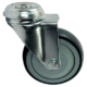 100mm swivel castor with 10mm single bolt hole fitting and grey thermoplastic rubber tyre wheel with a single ball bearing