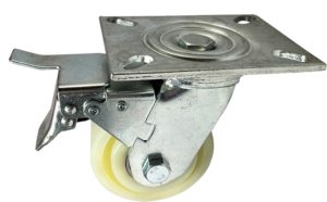 100mm Swivel Castor with Total Stop Brake and White Nylon Wheel with Ball Bearings