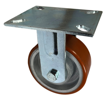 Fixed Rigid Castor 125mm with fabricated steel frame and polyurethane tyre cast iron wheel with ball bearings