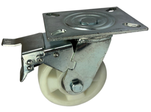 125mm swivel and brake castor with fabricated steel frame and nylon wheel with ball bearings