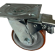 Swivel Castor with dual pedal total stop brake, 125mm with fabricated steel frame and polyurethane tyre cast iron wheel with ball bearings