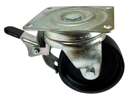 150mm swivel castor with brake and cast iron wheel with roller bearing and grease nipple