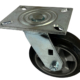 150mm swivel castor with fabricated steel bracket and black elastic rubber tyre wheel on an aluminium centre with ball bearings