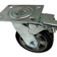 150mm fabricated steel swivel castor with total stop brake an black elastic rubber tyre wheel on an aluminium centre with ball bearings