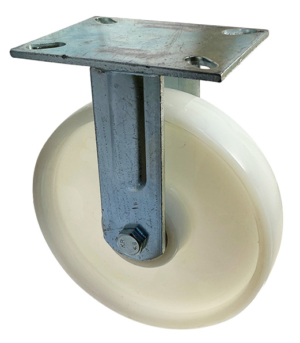 200mm Fixed Rigid Fabricated Steel Castor and White Nylon Wheel with Roller Bearing